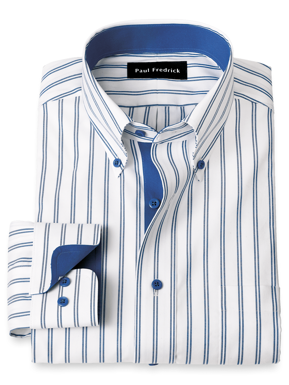 Comfort Stretch Non-Iron Stripe Dress Shirt With Contrast Trim
