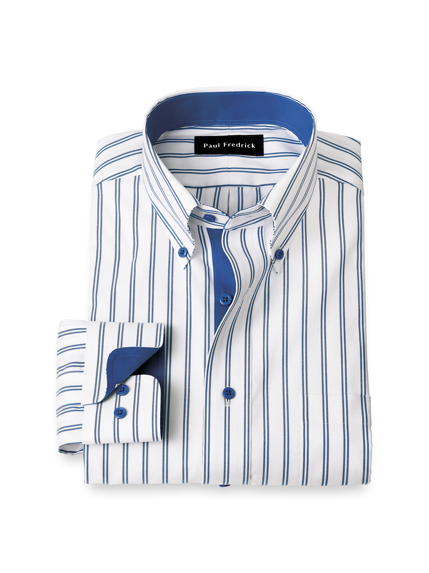 Comfort Stretch Non-Iron Stripe Dress Shirt With Contrast Trim - Cobal Paul Fredrick Comfort Stretch Non-Iron Stripe Dress Shirt With Contrast Trim - Cobal Paul Fredrick