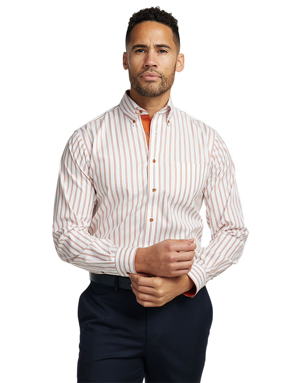 Alternate Image of Comfort Stretch Non-iron Stripe Dress Shirt With Contrast Trim-1