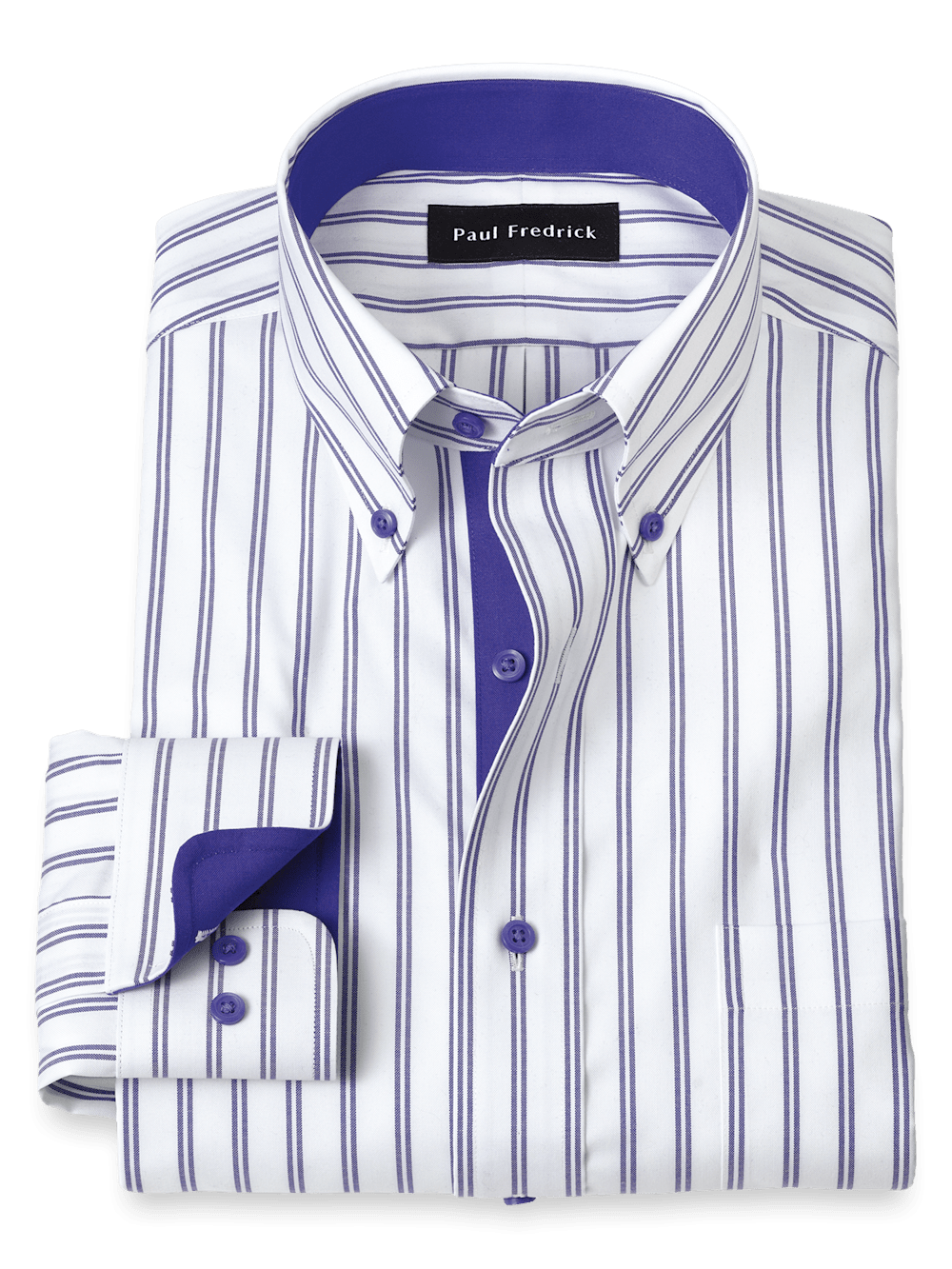 Comfort Stretch Non-Iron Stripe Dress Shirt With Contrast Trim
