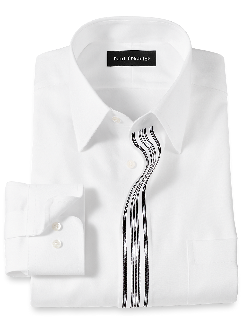 Non-Iron Cotton Solid Dress Shirt With Contrast Trim - White/black Paul Fredrick Non-Iron Cotton Solid Dress Shirt With Contrast Trim - White/black Paul Fredrick