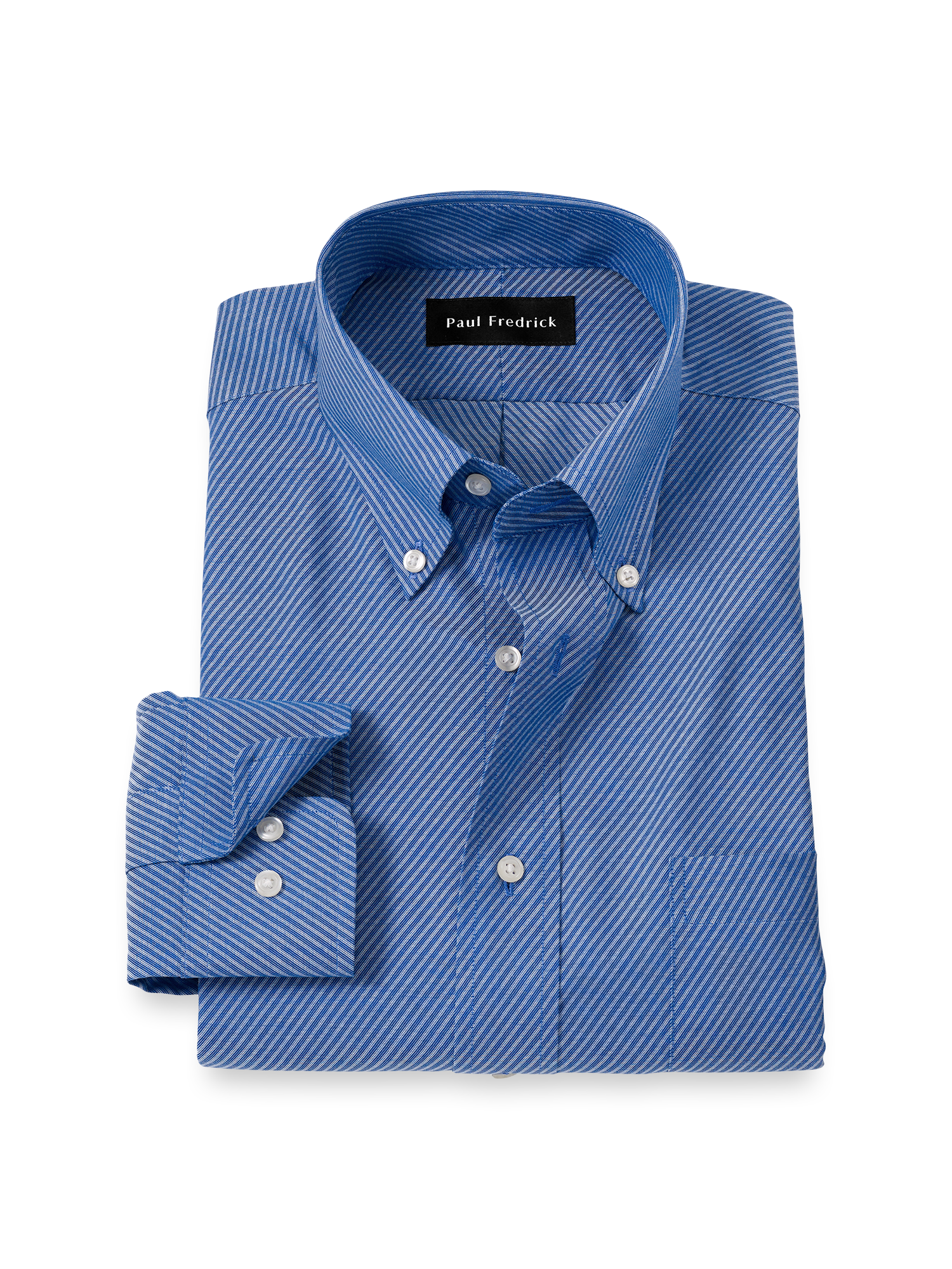 Non-Iron Cotton Diagonal Stripe Dress Shirt - Blue