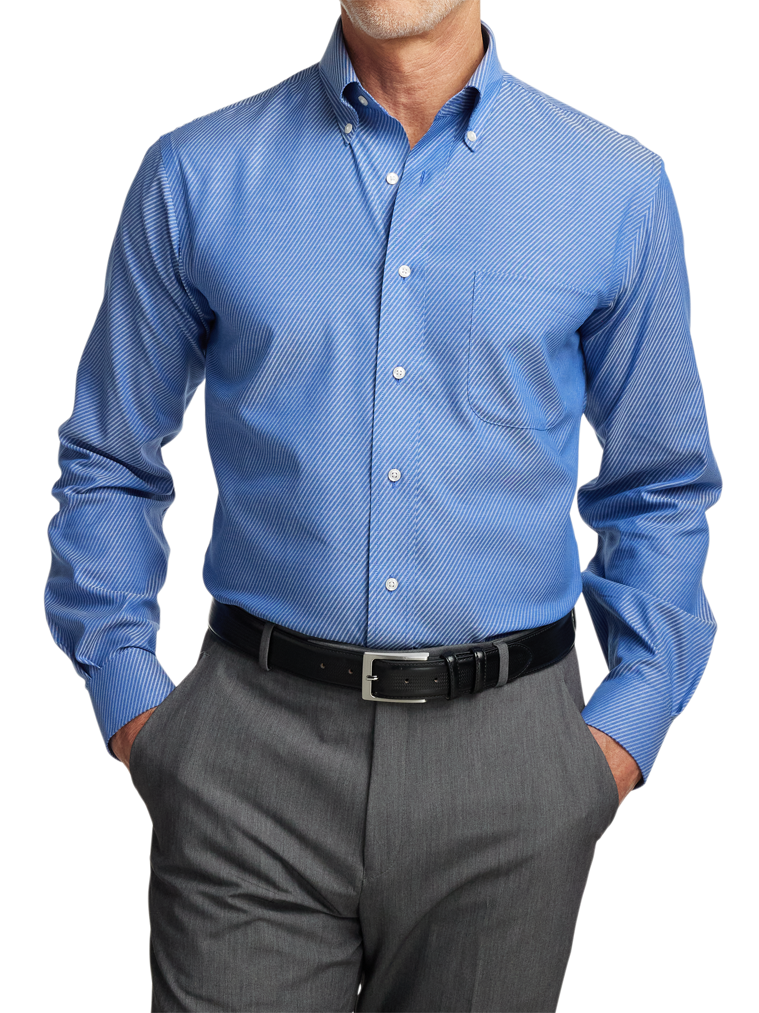 Non-Iron Cotton Diagonal Stripe Dress Shirt - Blue