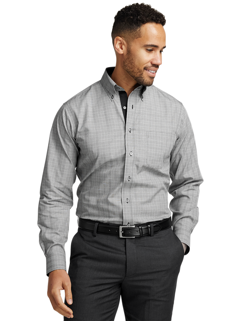 Alternate Shot of Men's Black Plaid Shirts Trim Inside Neckband Inside Cuffs Button Side Of Placket