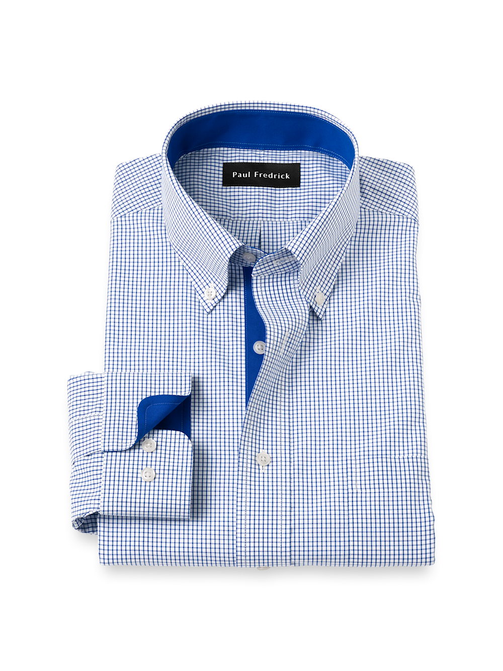 paul fredrick dress shirt Non-Iron Cotton Check Dress Shirt With Contrast Trim