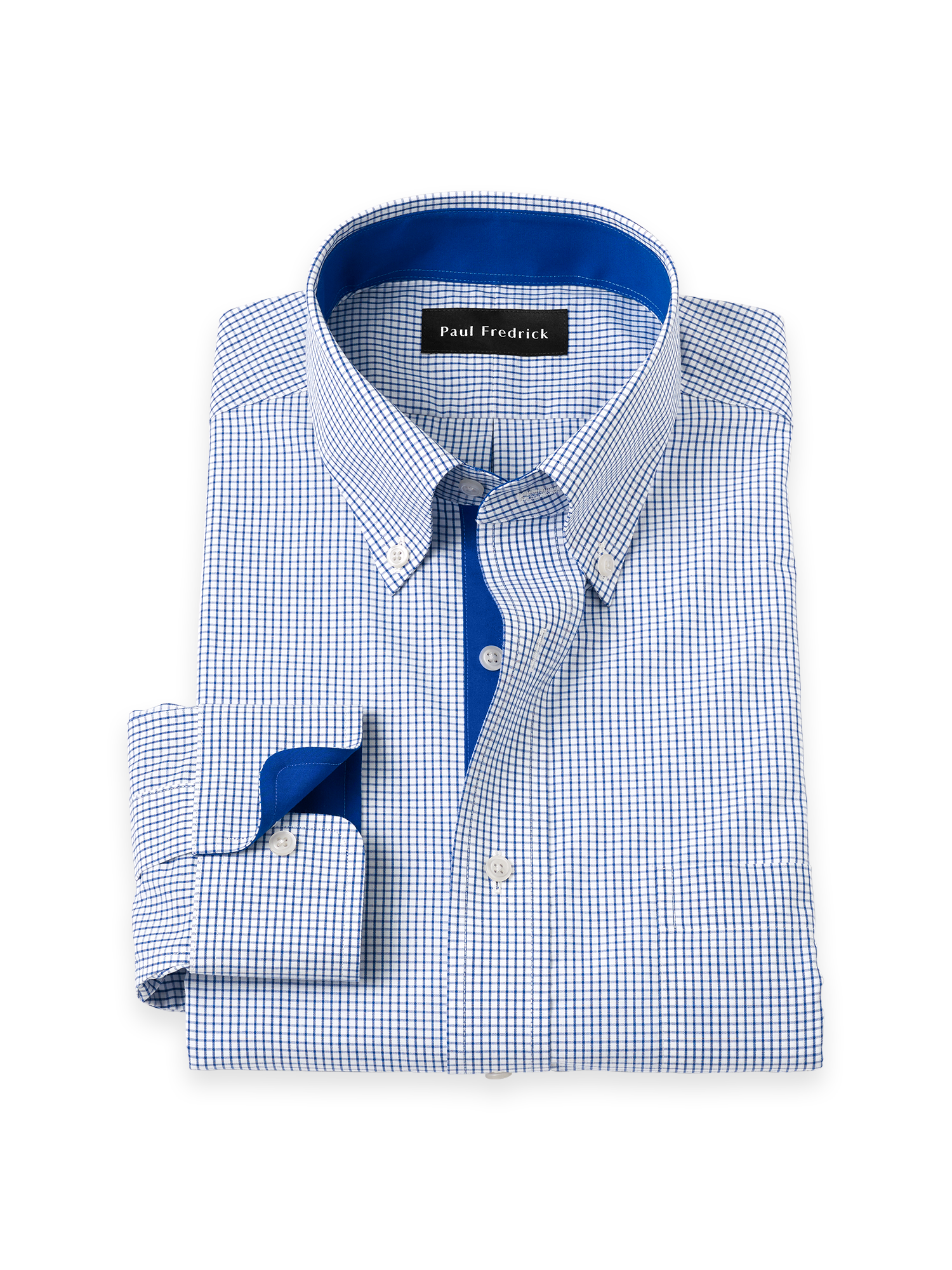 Non-Iron Cotton Check Dress Shirt With Contrast Trim - Navy