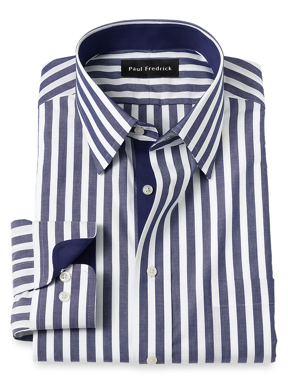 Non-Iron Cotton Bengal Stripe Dress Shirt With Contrast Trim - Sodalite -  Classic Fit / 15 / 32