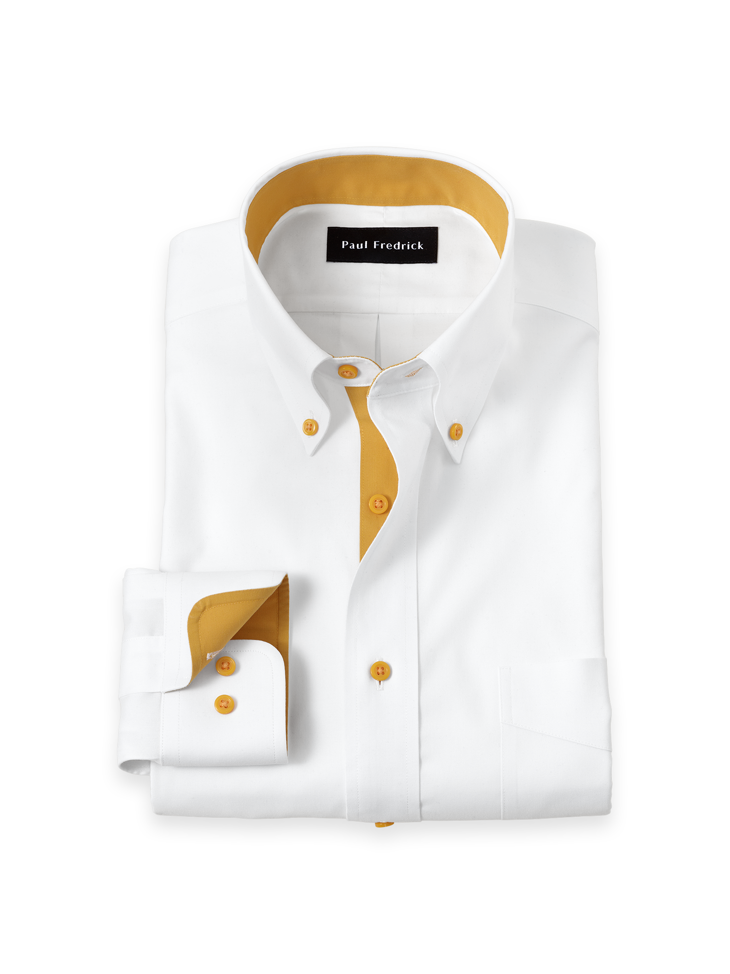 Comfort Stretch Non-Iron Solid Dress Shirt with Contrast Trim - White/Gold Slim Fit / 18 / 33 Comfort Stretch Non-Iron Solid Dress Shirt with Contrast Trim - White/Gold Slim Fit / 18 / 33