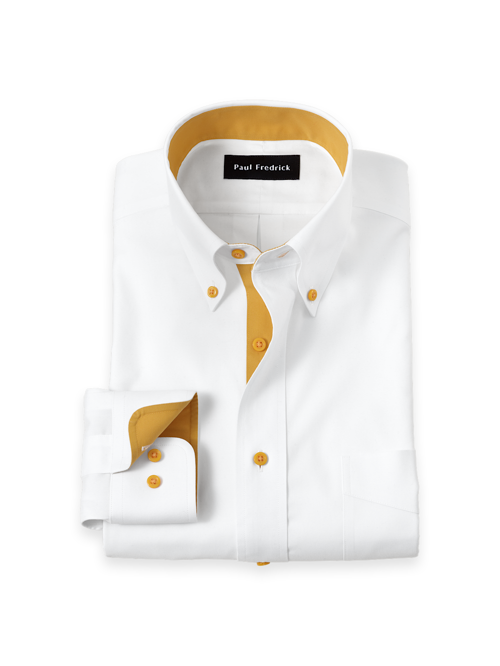 white and gold dress shirt Comfort Stretch Non-Iron Solid With Contrast Trim vintage gold buttons