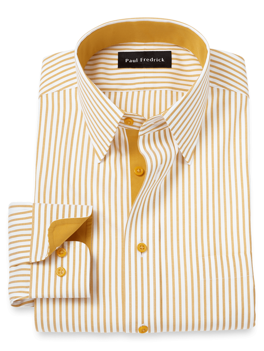 Comfort Stretch Non-Iron Stripe Dress Shirt With Contrast Trim - White/gold Comfort Stretch Non-Iron Stripe Dress Shirt With Contrast Trim - White/gold