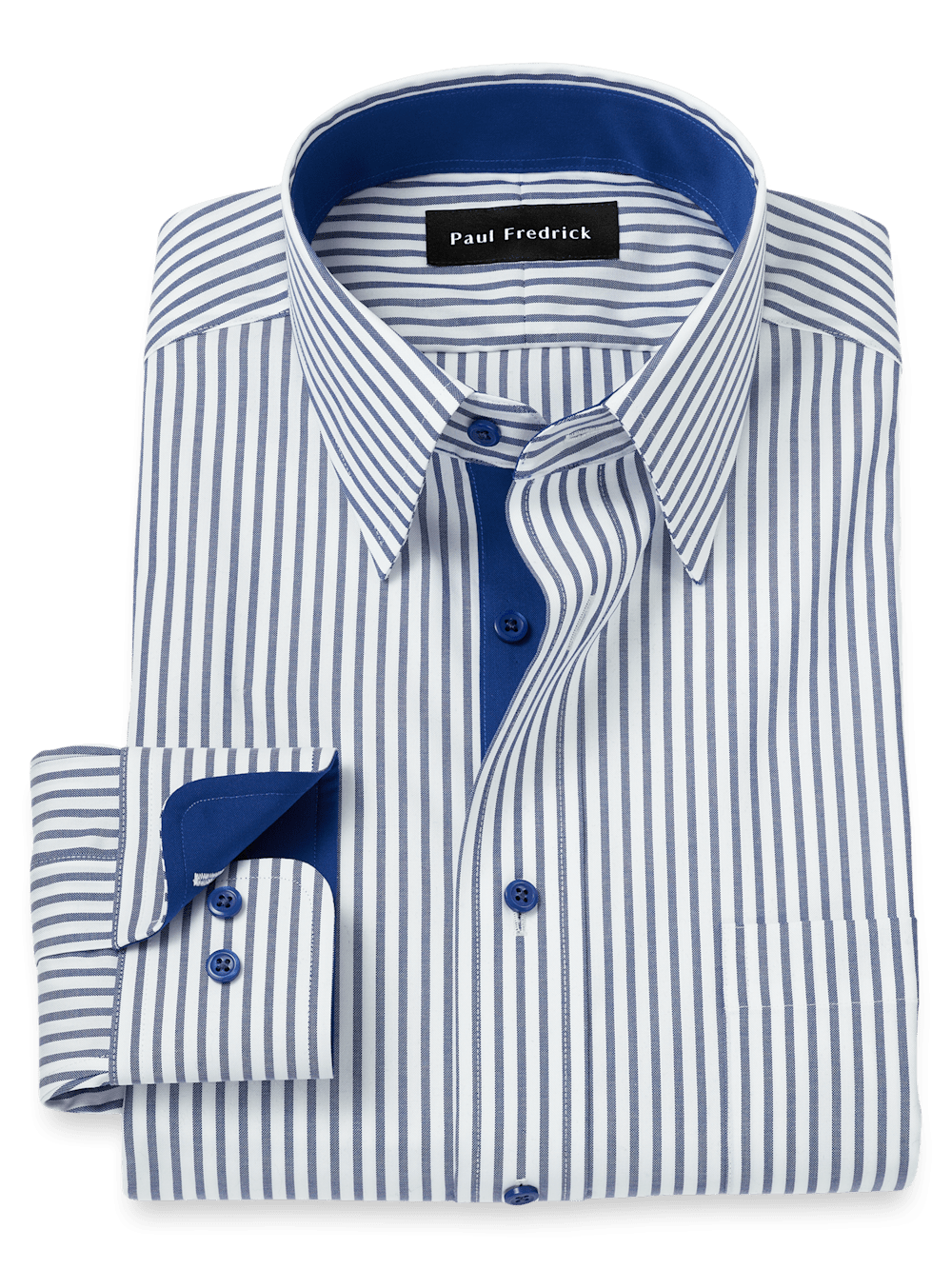 Comfort Stretch Non-Iron Stripe Dress Shirt With Contrast Trim - White/navy - Classic Fit / 15 / 32 Comfort Stretch Non-Iron Stripe Dress Shirt With Contrast Trim - White/navy - Classic Fit / 15 / 32