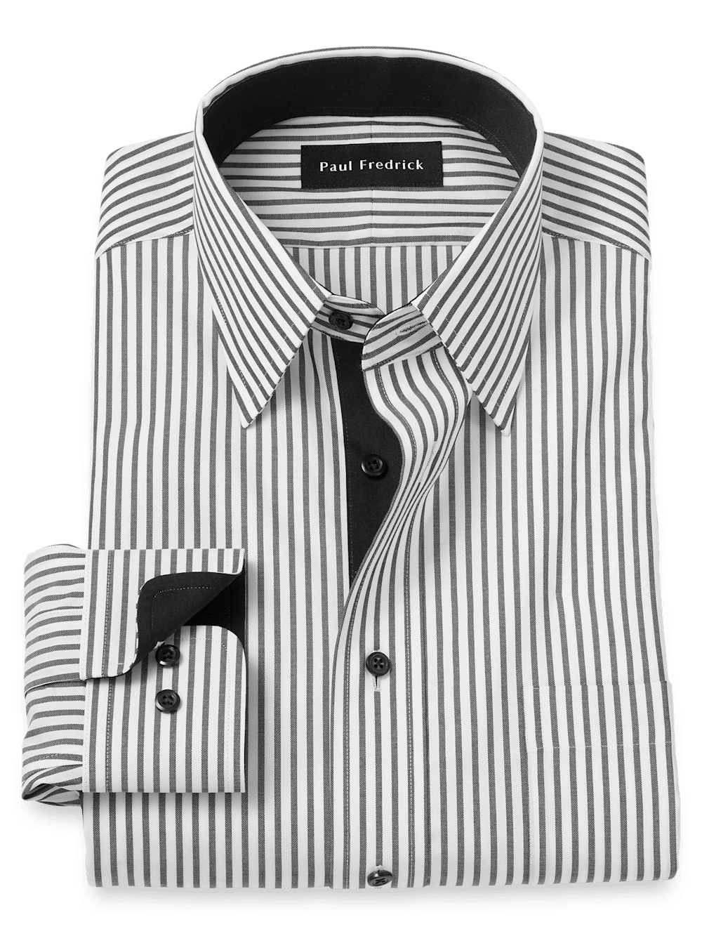 mens white dress shirt with black stripes Mens Long Sleeve Pin Stripe Standard Cuff Full Collar Clergy Shirt (White/ Black)