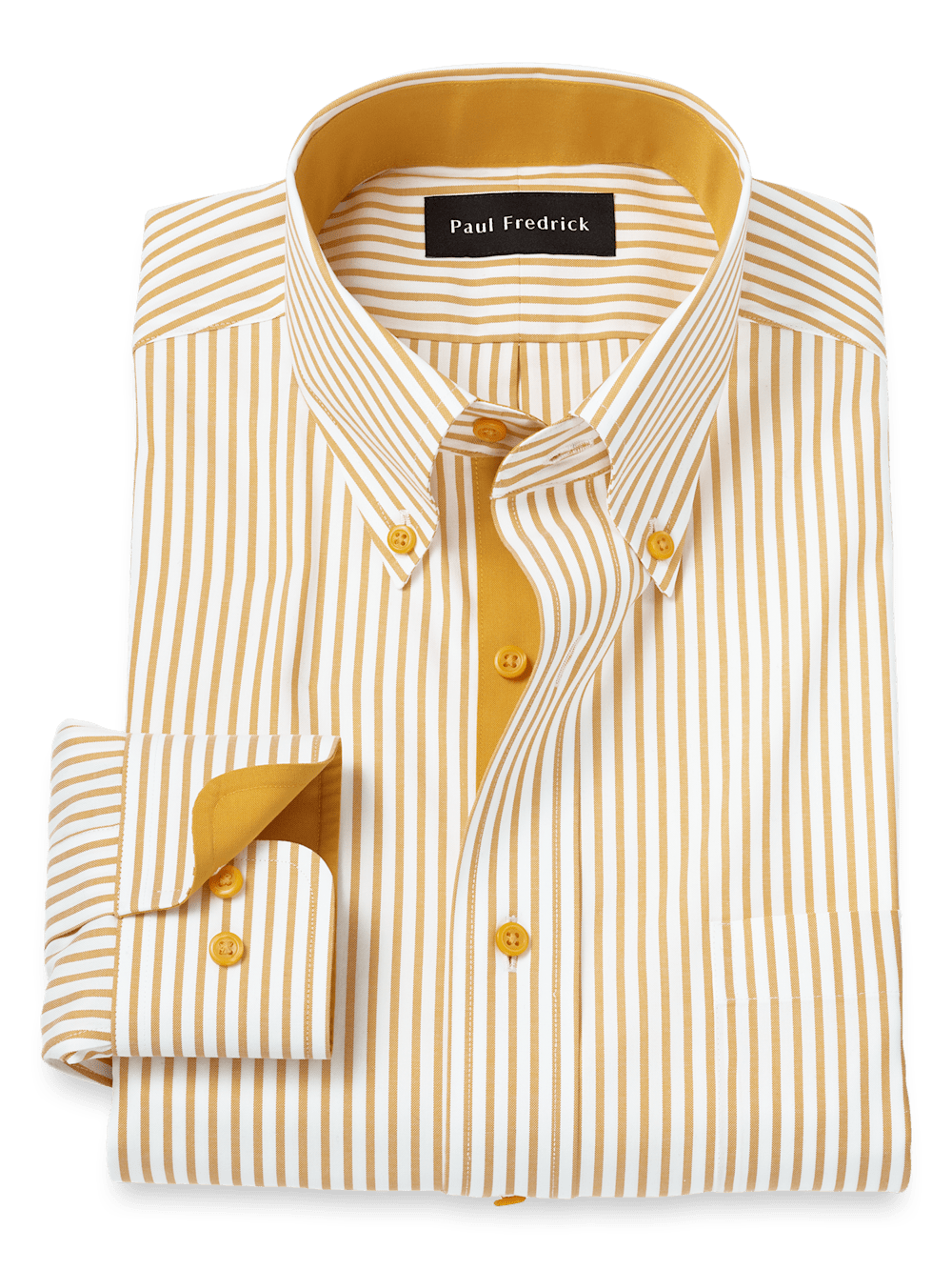 Comfort Stretch Non-Iron Stripe Dress Shirt With Contrast Trim - White/gold - Classic Fit / 15 / 32 Comfort Stretch Non-Iron Stripe Dress Shirt With Contrast Trim - White/gold - Classic Fit / 15 / 32