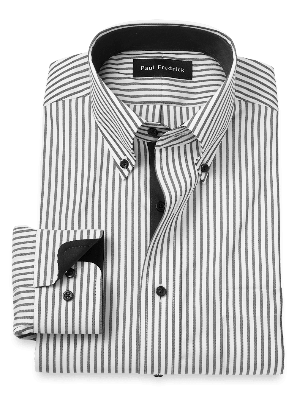 Comfort Stretch Non-Iron Stripe Dress Shirt With Contrast Trim - White/black - Classic Fit / 15 / 32 Comfort Stretch Non-Iron Stripe Dress Shirt With Contrast Trim - White/black - Classic Fit / 15 / 32