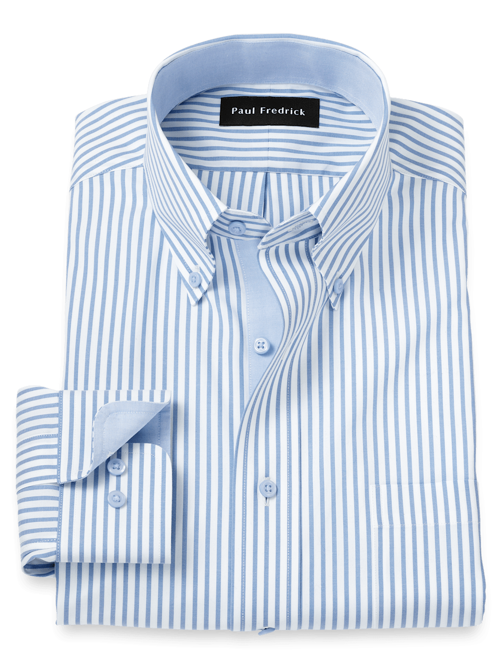 Comfort Stretch Non-Iron Stripe Dress Shirt With Contrast Trim