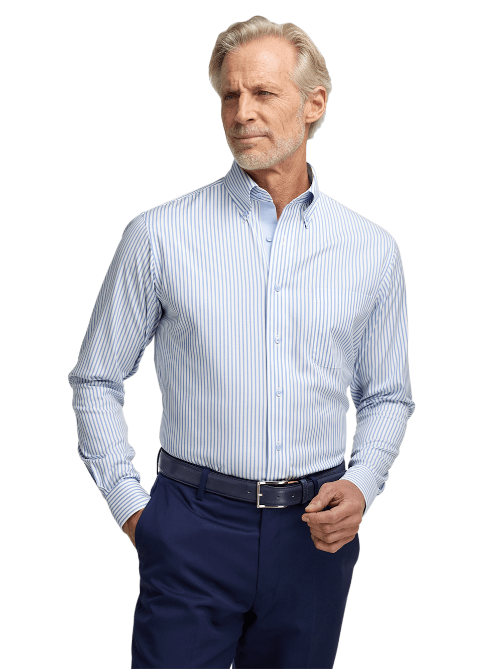 Alternate Image of Comfort Stretch Non-iron Stripe Dress Shirt With Contrast Trim-1