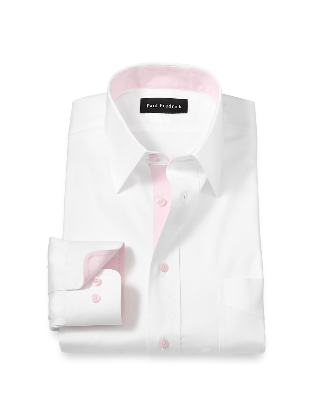 Comfort Stretch Non-Iron Solid Dress Shirt With Contrast Trim - White/pink Classic Fit / 22 / 35 Comfort Stretch Non-Iron Solid Dress Shirt With Contrast Trim - White/pink Classic Fit / 22 / 35
