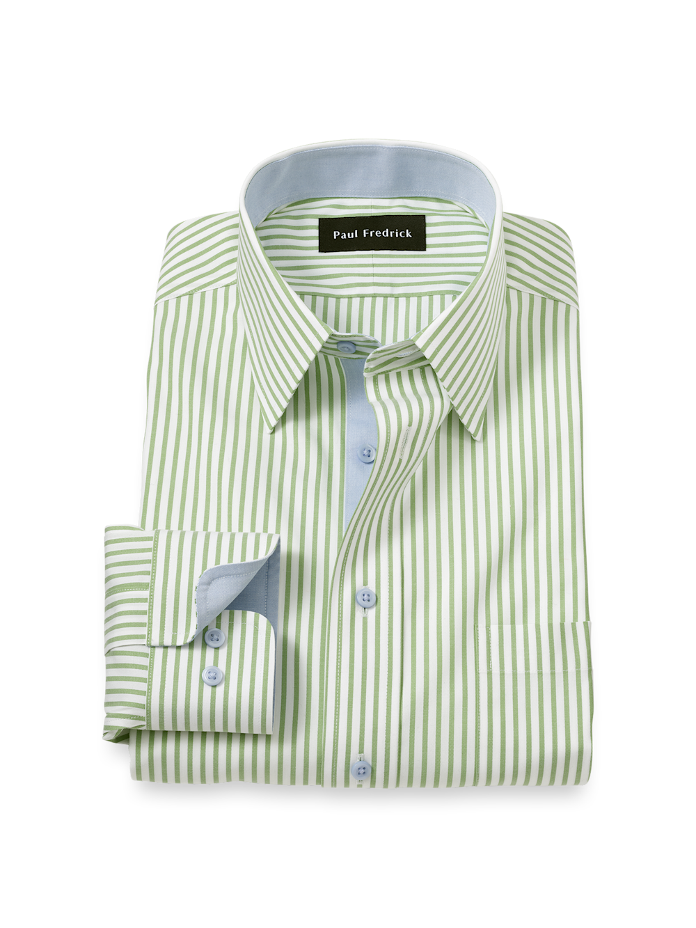 Comfort Stretch Non-Iron Stripe Dress Shirt With Contrast Trim - Green - Classic Fit / 15 / 32 Comfort Stretch Non-Iron Stripe Dress Shirt With Contrast Trim - Green - Classic Fit / 15 / 32