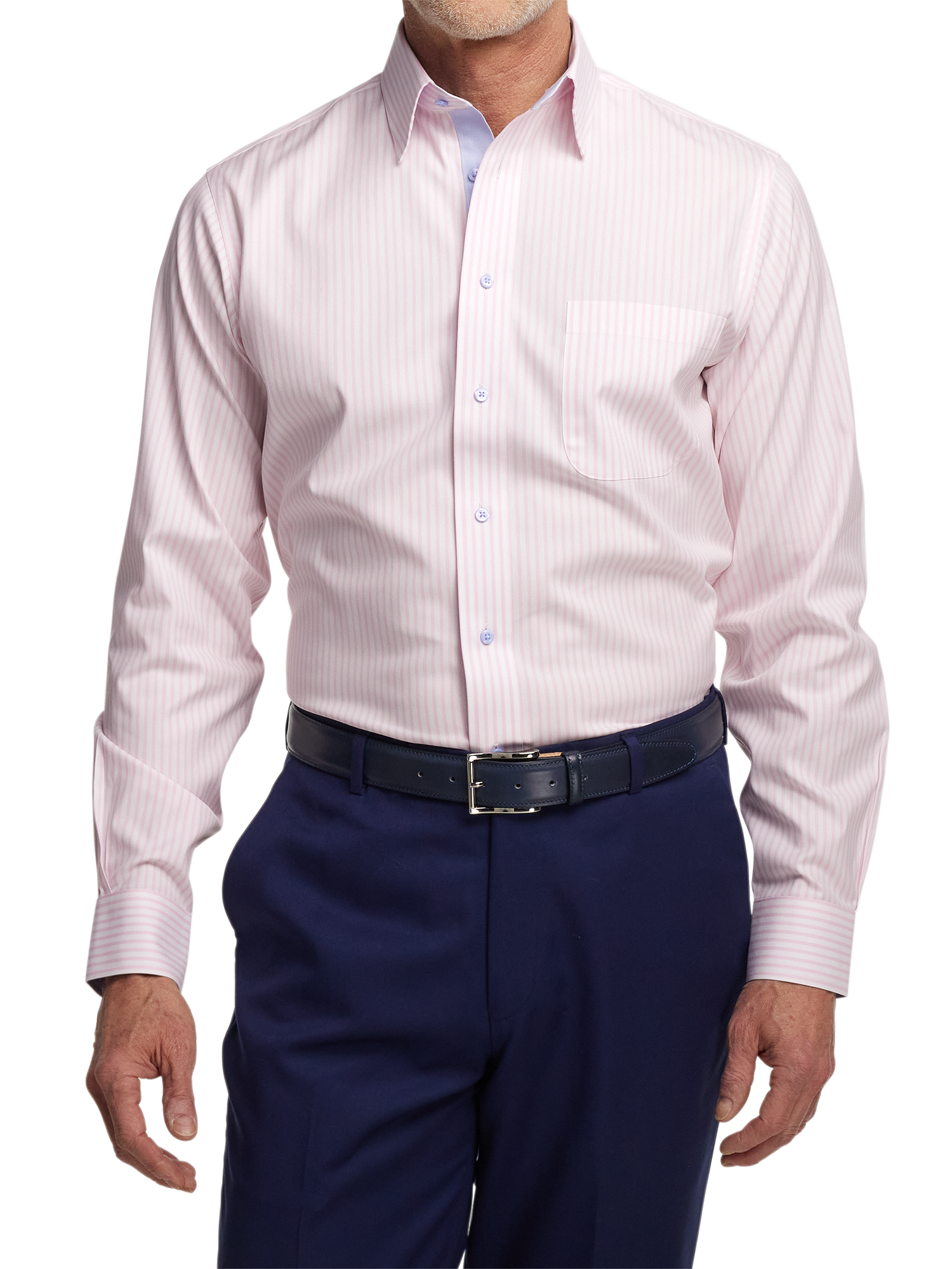 Comfort Stretch Non-Iron Stripe Dress Shirt With Contrast Trim - Pink