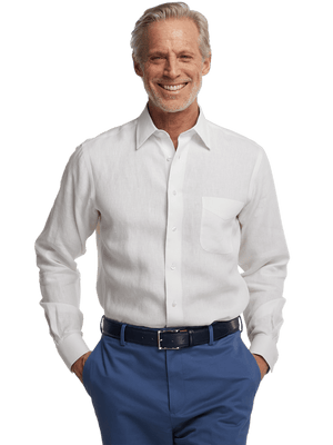 Non-Iron Linen Solid Dress Shirt With Contrast Trim - White