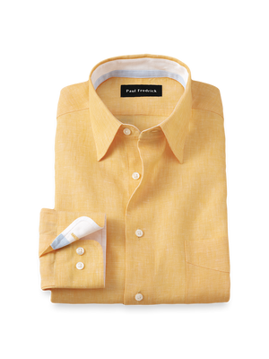 Non-Iron Linen Solid Dress Shirt With Contrast Trim - Yellow
