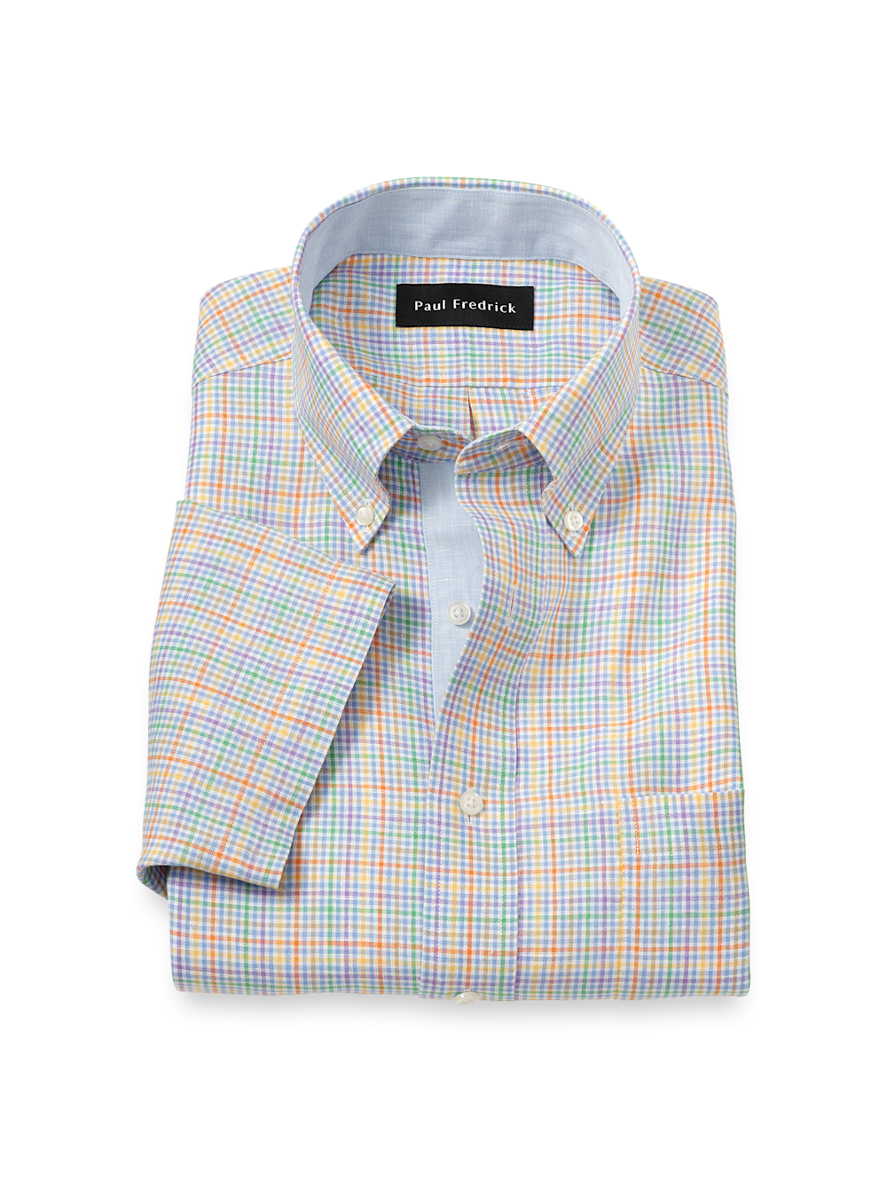 Non-Iron Linen Plaid Dress Shirt with Contrast Trim