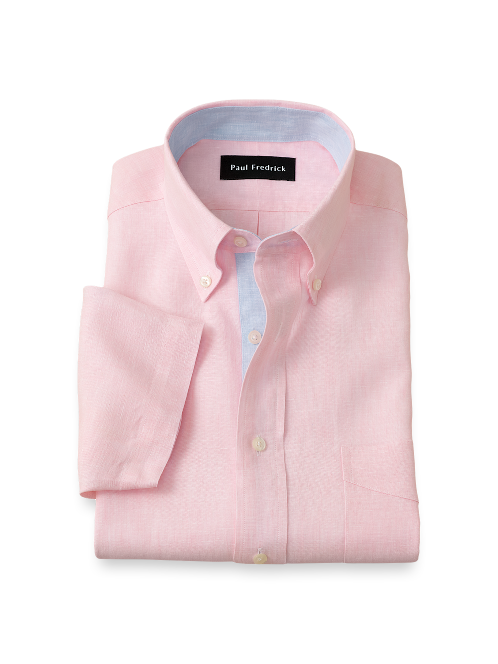 Non-Iron Linen Solid Dress Shirt With Contrast Trim - Pink - Classic Fit / 15 Non-Iron Linen Solid Dress Shirt With Contrast Trim - Pink - Classic Fit / 15