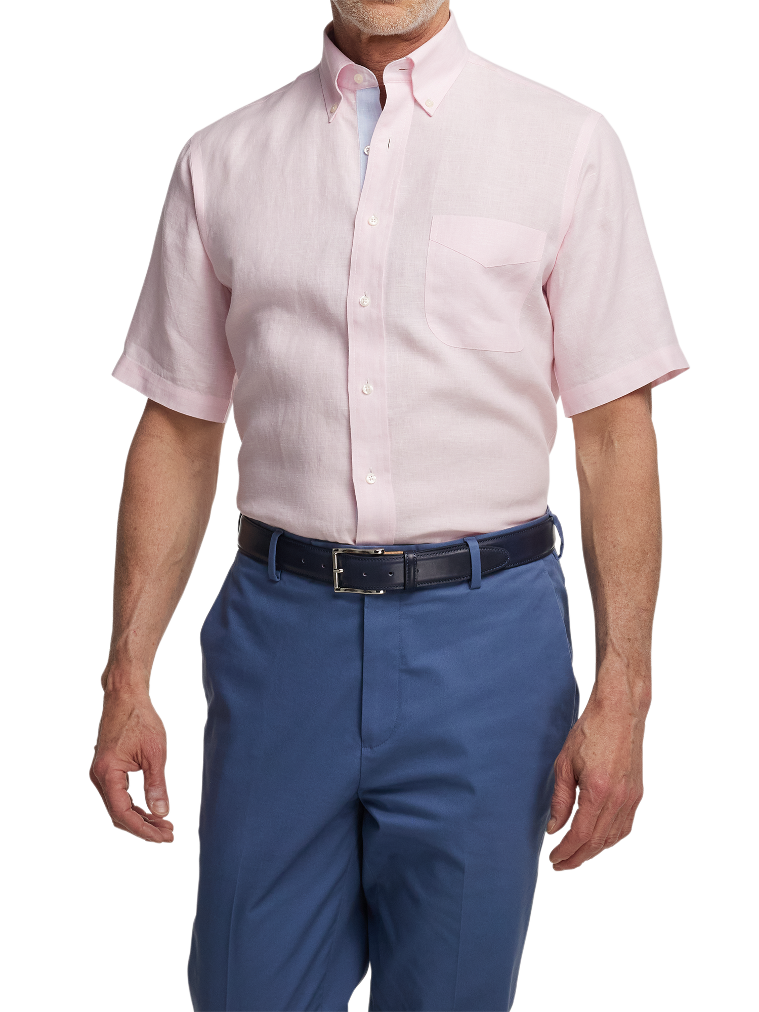 Non-Iron Linen Solid Dress Shirt With Contrast Trim - Pink
