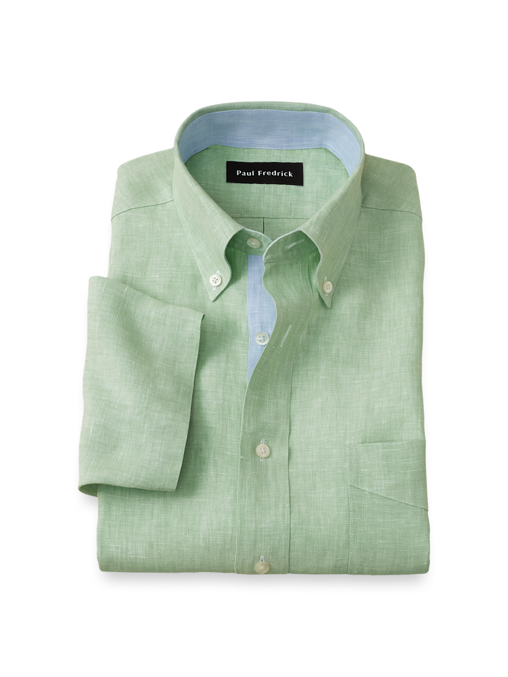 Non-Iron Linen Solid Dress Shirt With Contrast Trim - Light Green - Classic Fit / 15 Non-Iron Linen Solid Dress Shirt With Contrast Trim - Light Green - Classic Fit / 15