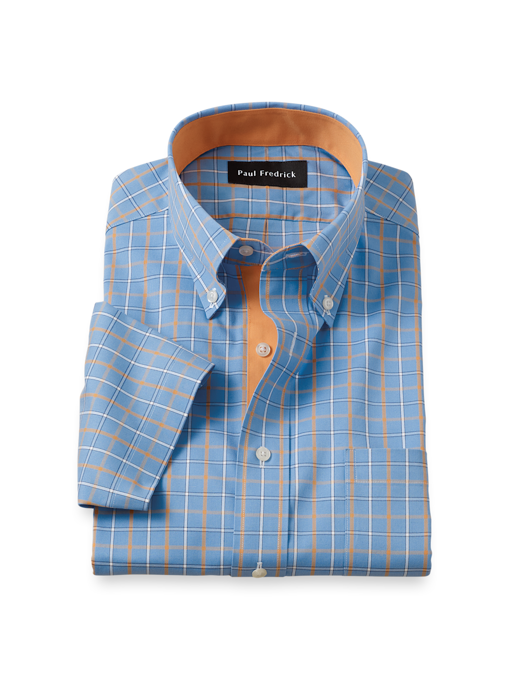 Comfort Stretch Non-Iron Check Dress Shirt With Contrast Trim - Blue/m Paul Fredrick Comfort Stretch Non-Iron Check Dress Shirt With Contrast Trim - Blue/m Paul Fredrick