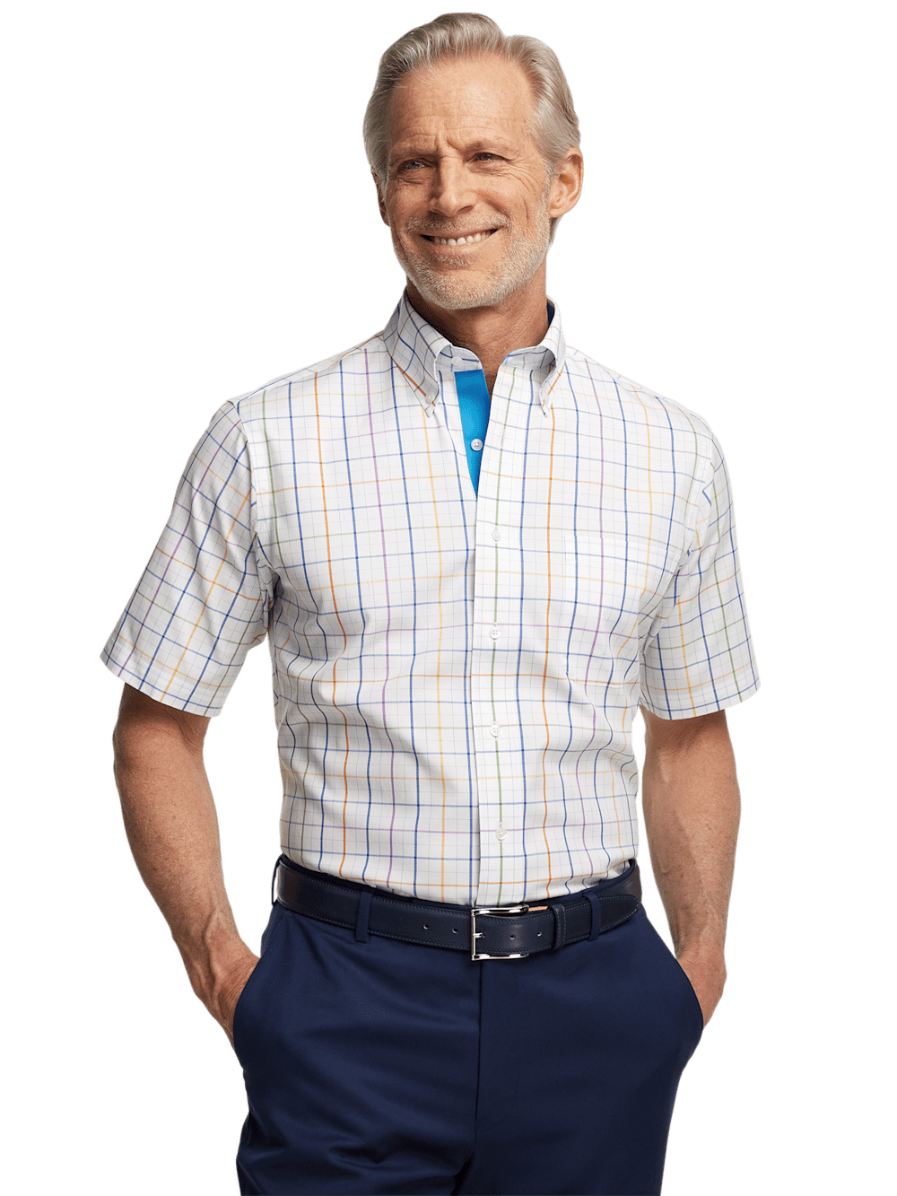 Alternate Image of Comfort Stretch Non-iron Tattersall Dress Shirt With Contrast Trim-1