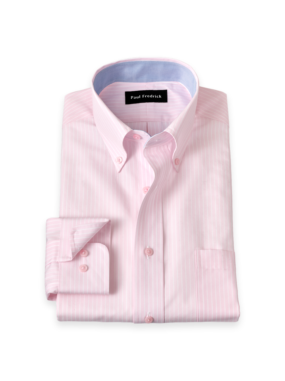 Product Image of Non-iron Cotton Stripe Dress Shirt With Contrast Trim-Pink