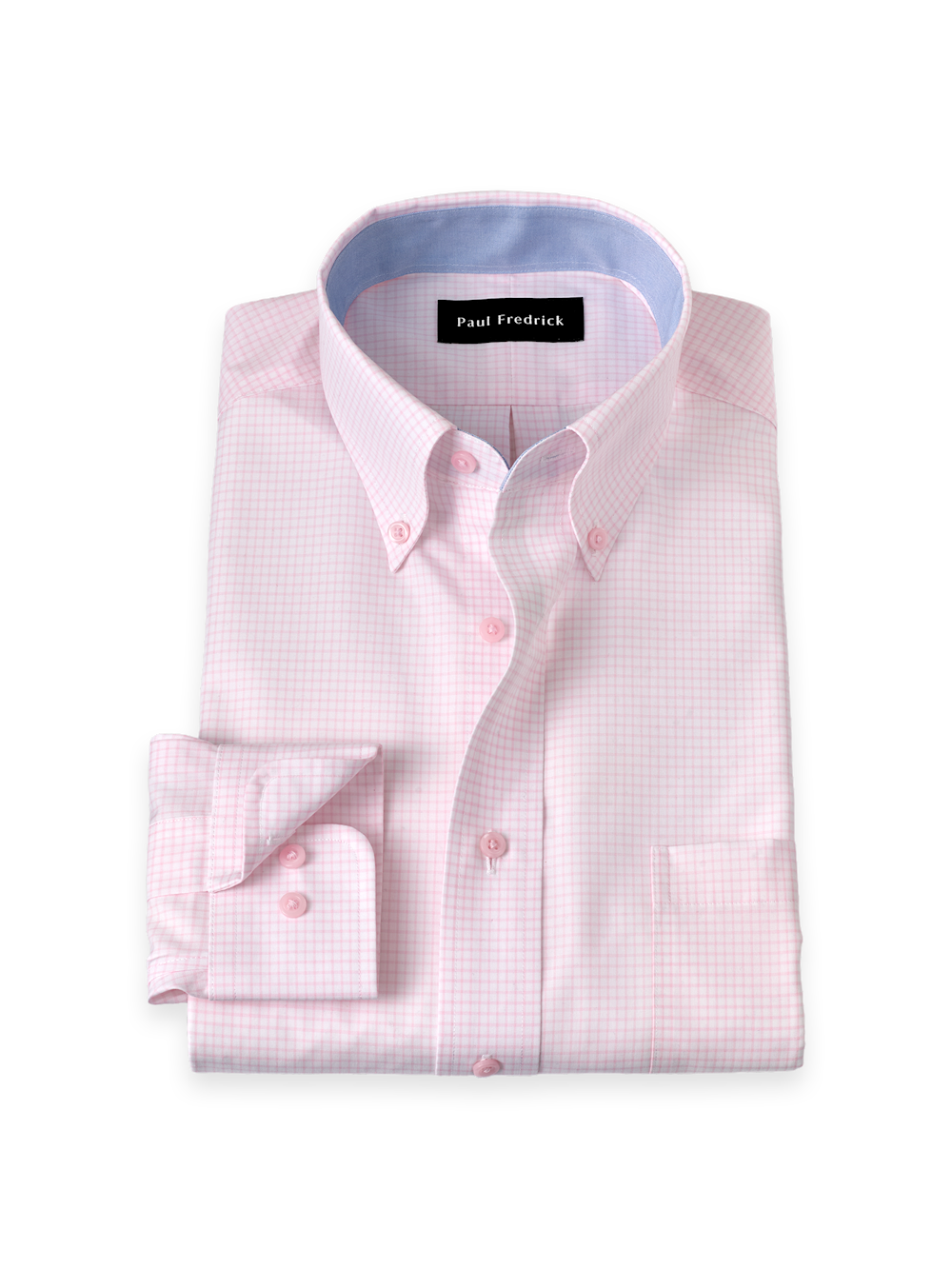 Product Image of Non-iron Cotton Check Dress Shirt With Contrast Trim-Pink