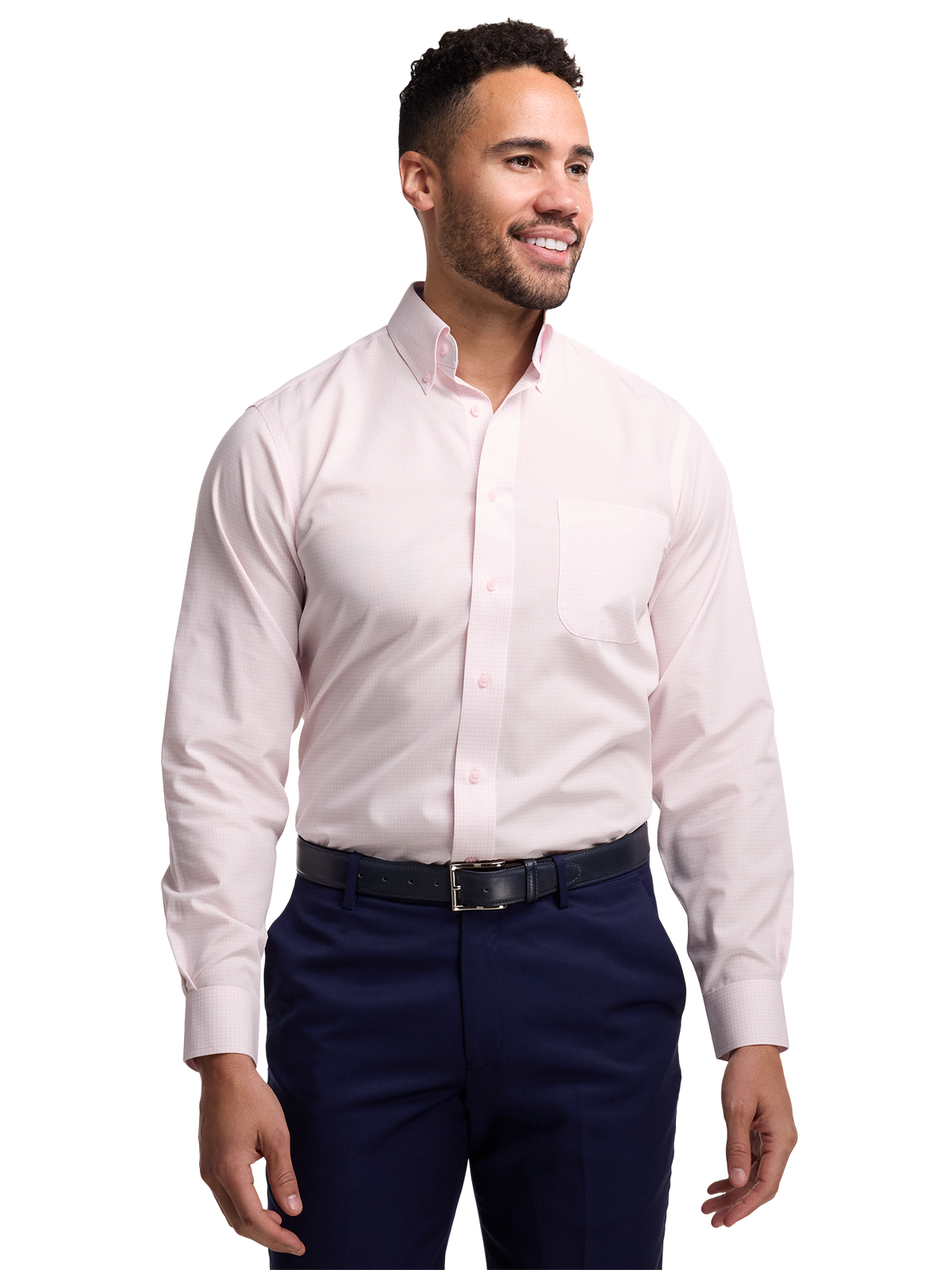 Non-Iron Cotton Check Dress Shirt With Contrast Trim - Pink