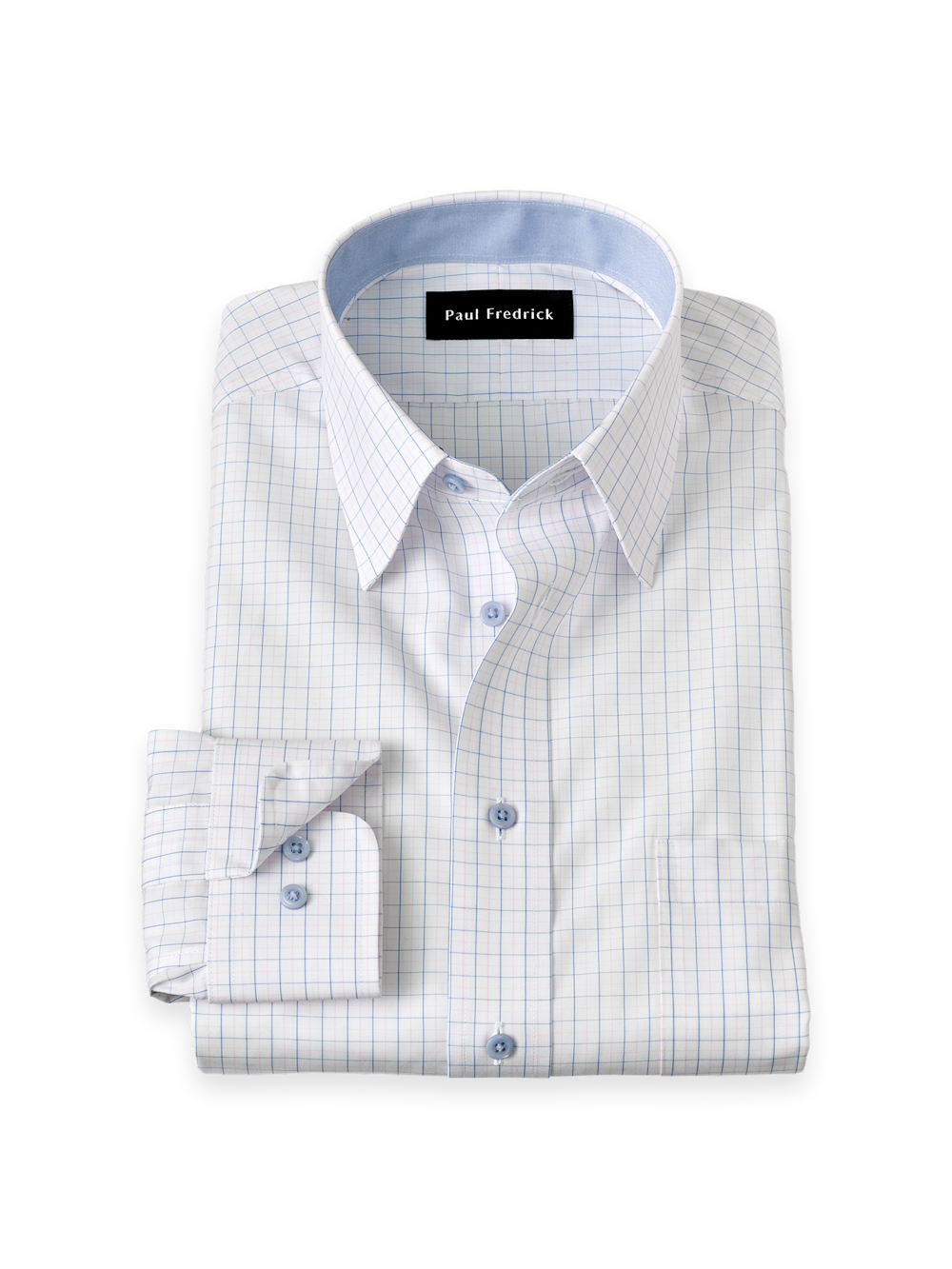 Product Image of Non-iron Cotton Windowpane Dress Shirt With Contrast Trim-White Multi