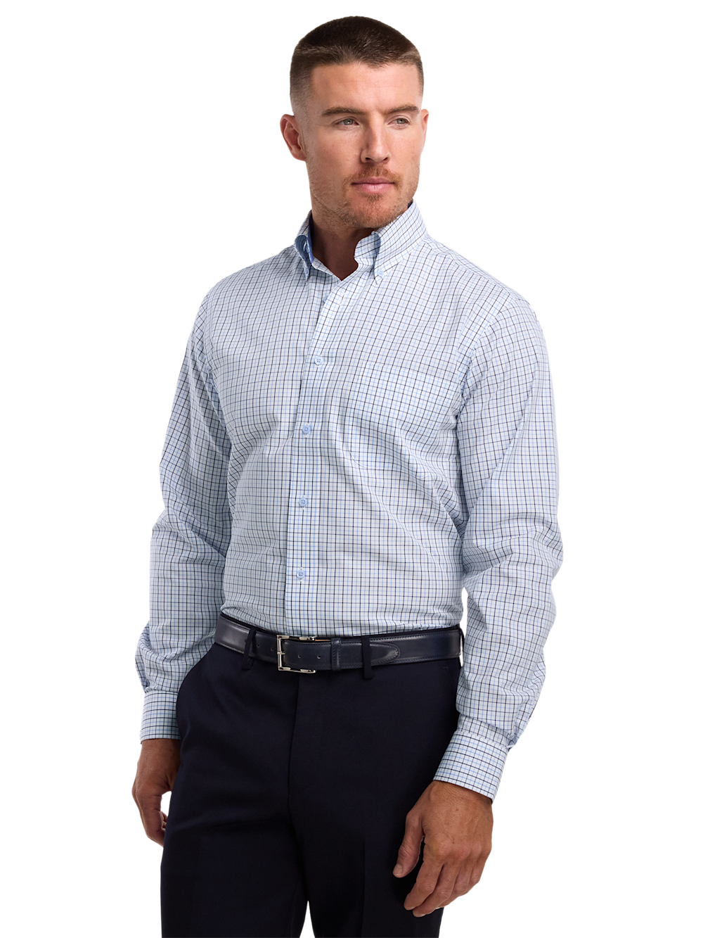 Alternate Image of Non-iron Cotton Windowpane Dress Shirt With Contrast Trim-1