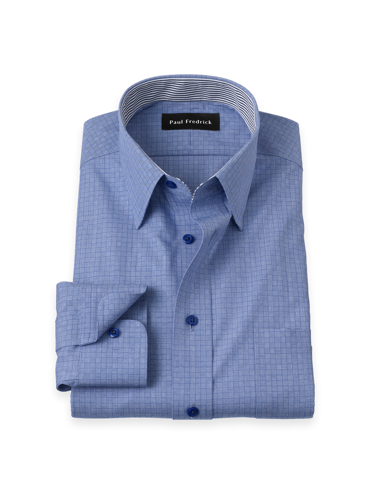 Non-Iron Cotton Solid Dress Shirt With Contrast Trim - Blue