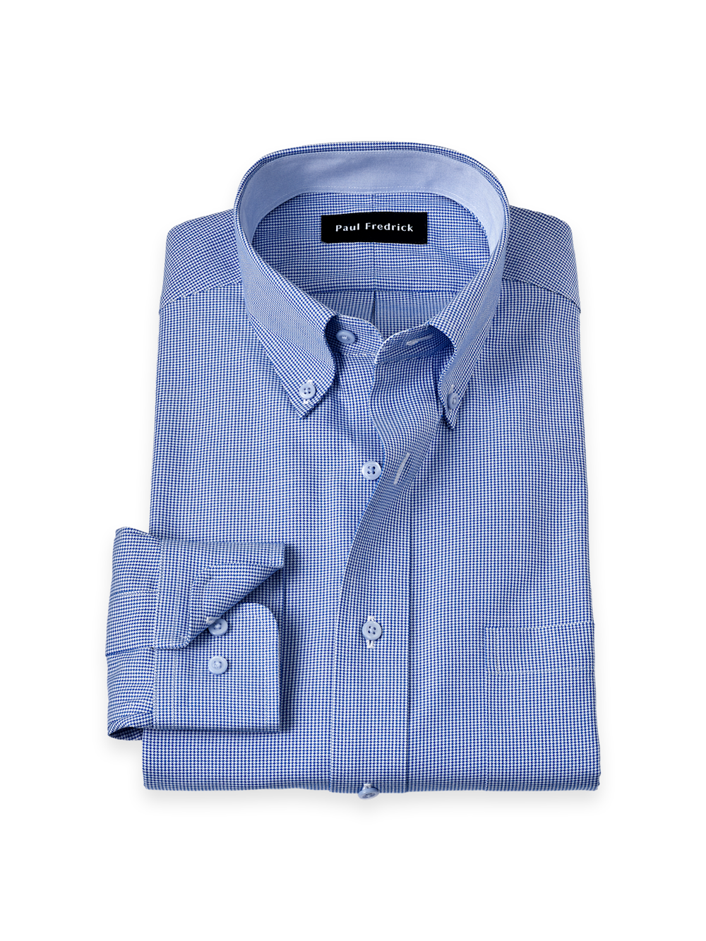 Product Image of Non-iron Cotton Houndstooth Dress Shirt With Contrast Trim-Blue