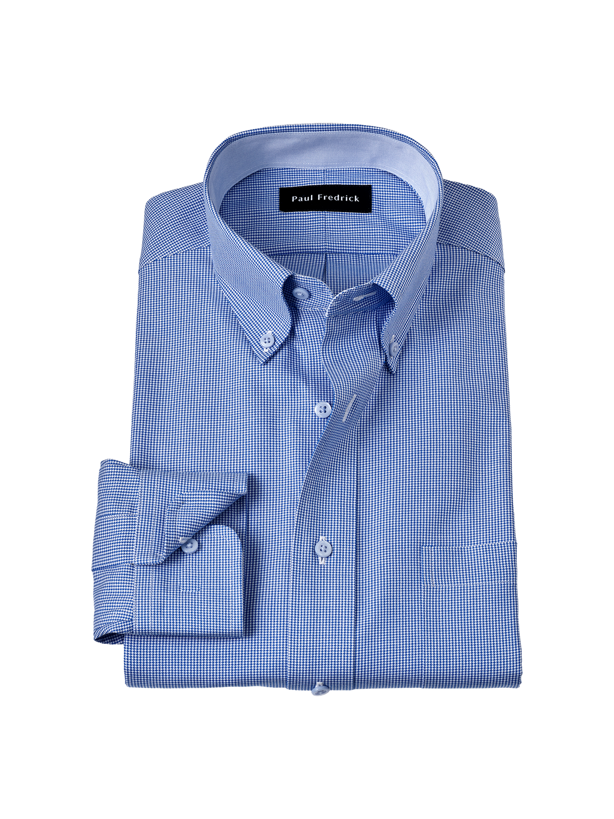 Non-Iron Cotton Houndstooth Dress Shirt With Contrast Trim
