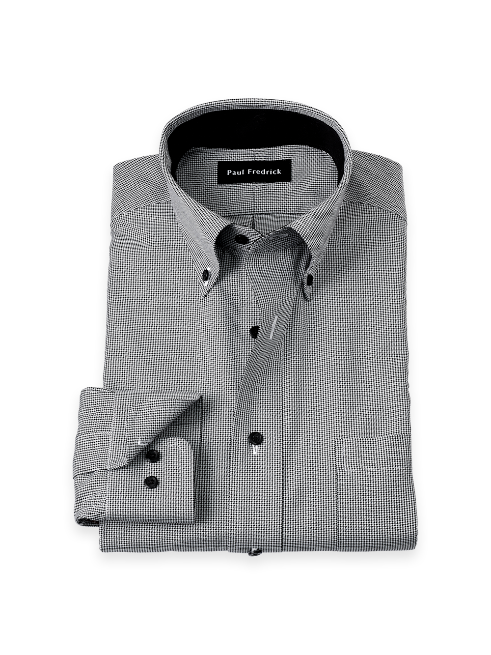 Product Image of Non-iron Cotton Houndstooth Dress Shirt With Contrast Trim-Black