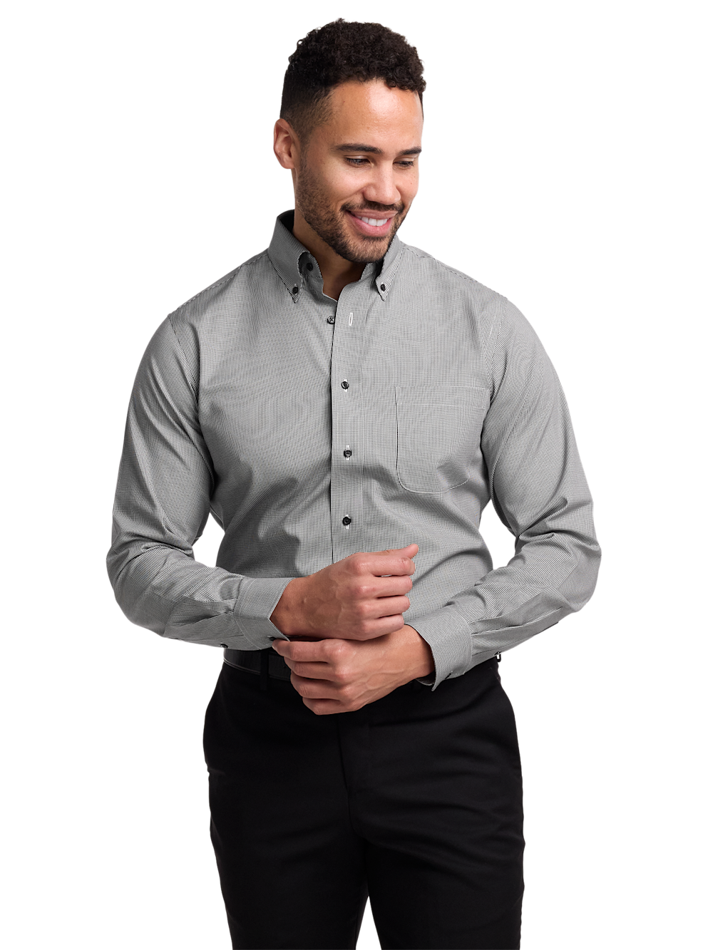 Alternate Image of Non-iron Cotton Houndstooth Dress Shirt With Contrast Trim-1