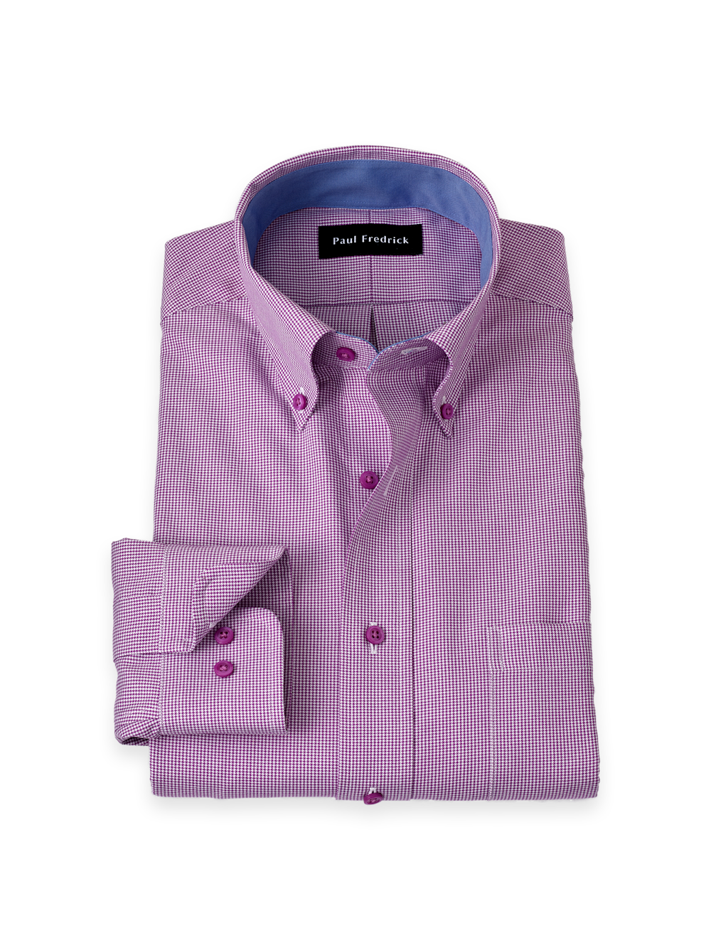 Product Image of Non-iron Cotton Houndstooth Dress Shirt With Contrast Trim-Purple