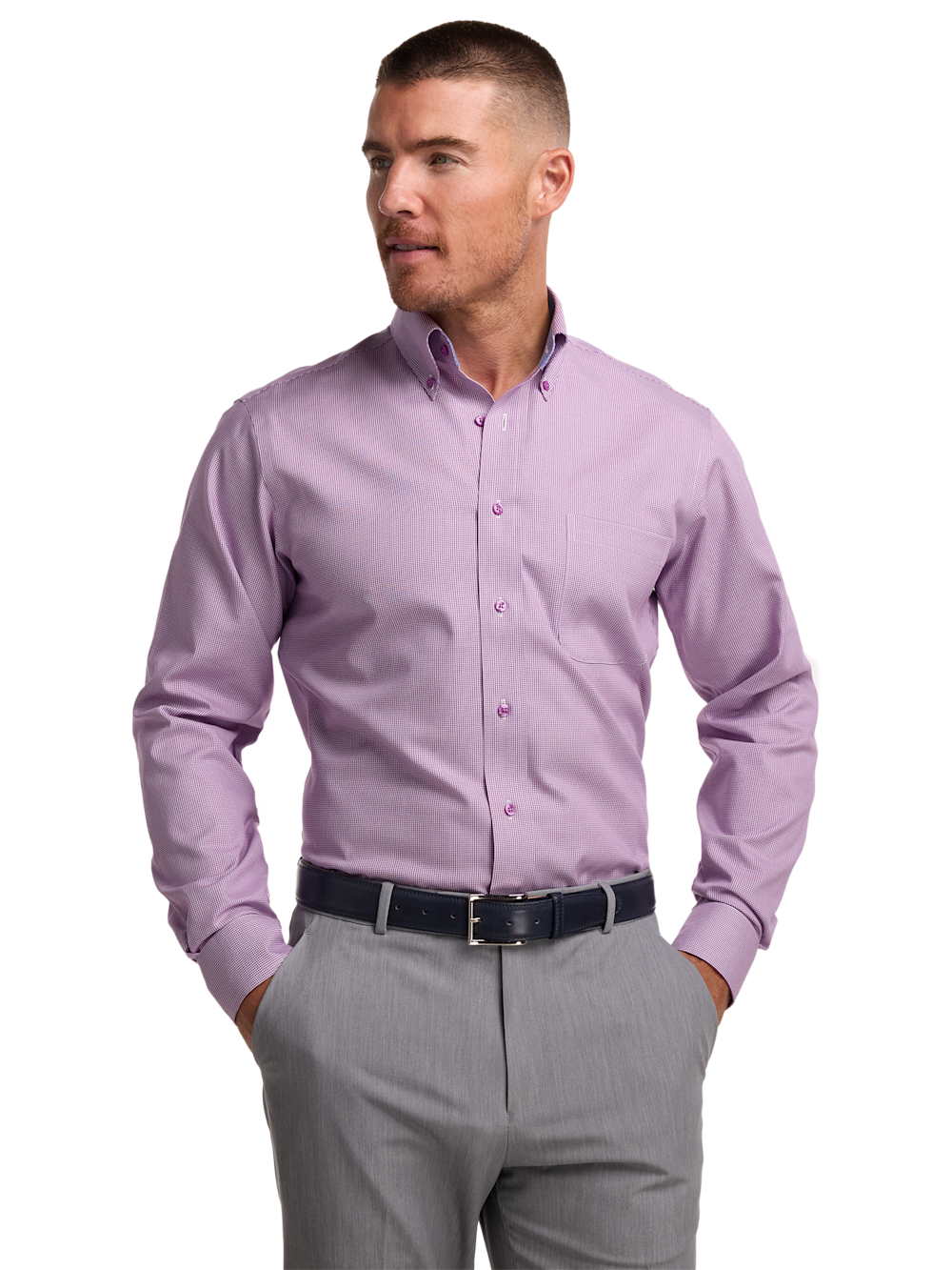 Alternate Image of Non-iron Cotton Houndstooth Dress Shirt With Contrast Trim-1