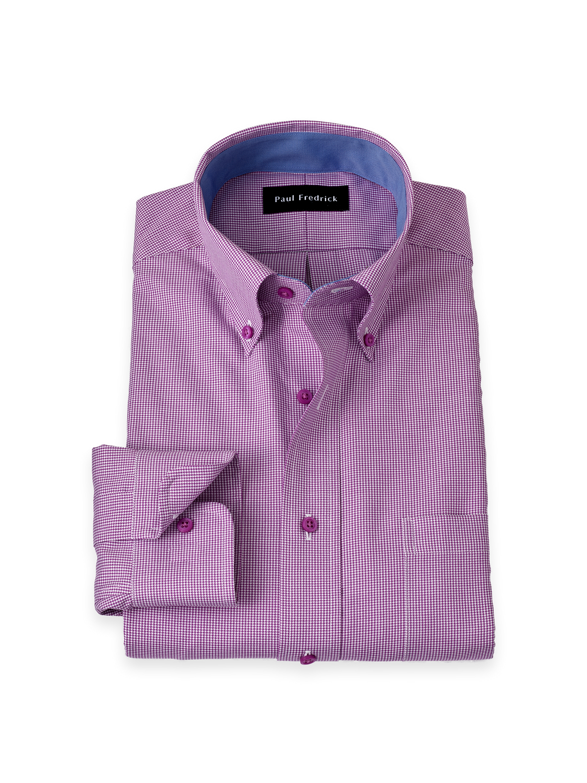 Non-Iron Cotton Houndstooth Dress Shirt With Contrast Trim - Purple