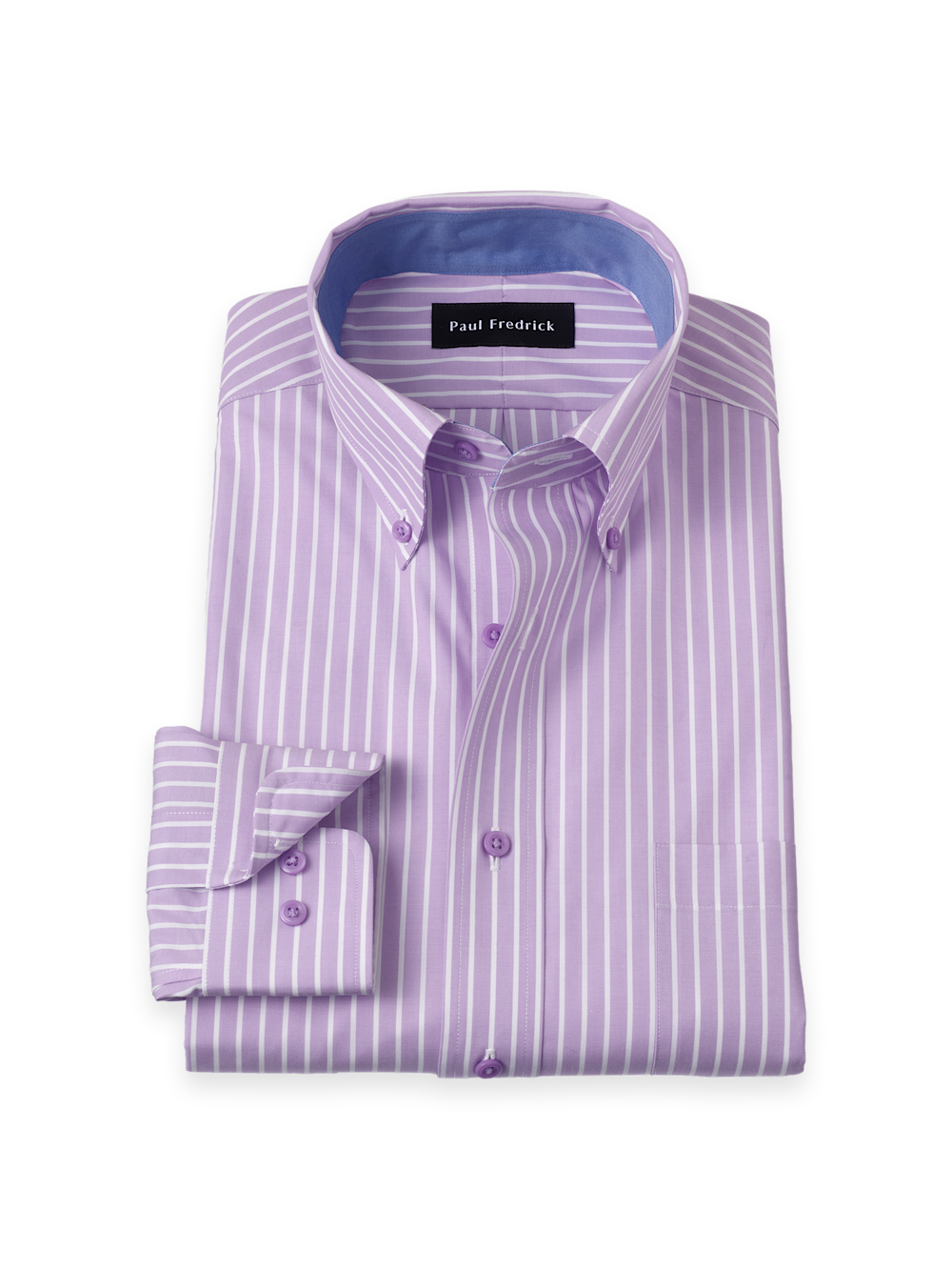 Product Image of Non-iron Cotton Stripe Dress Shirt With Contrast Trim-Purple