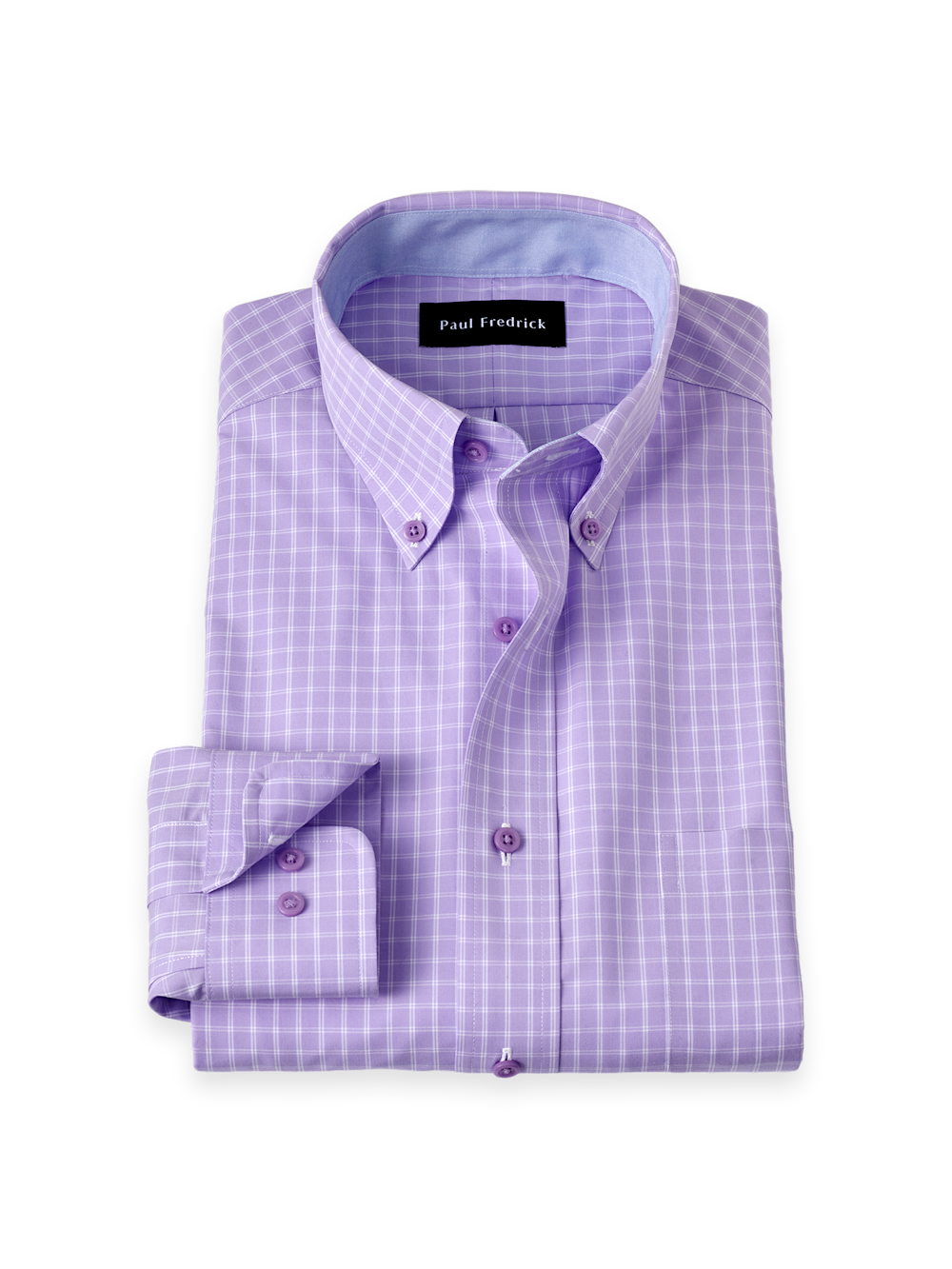 Non-Iron Cotton Check Dress Shirt With Contrast Trim - Purple