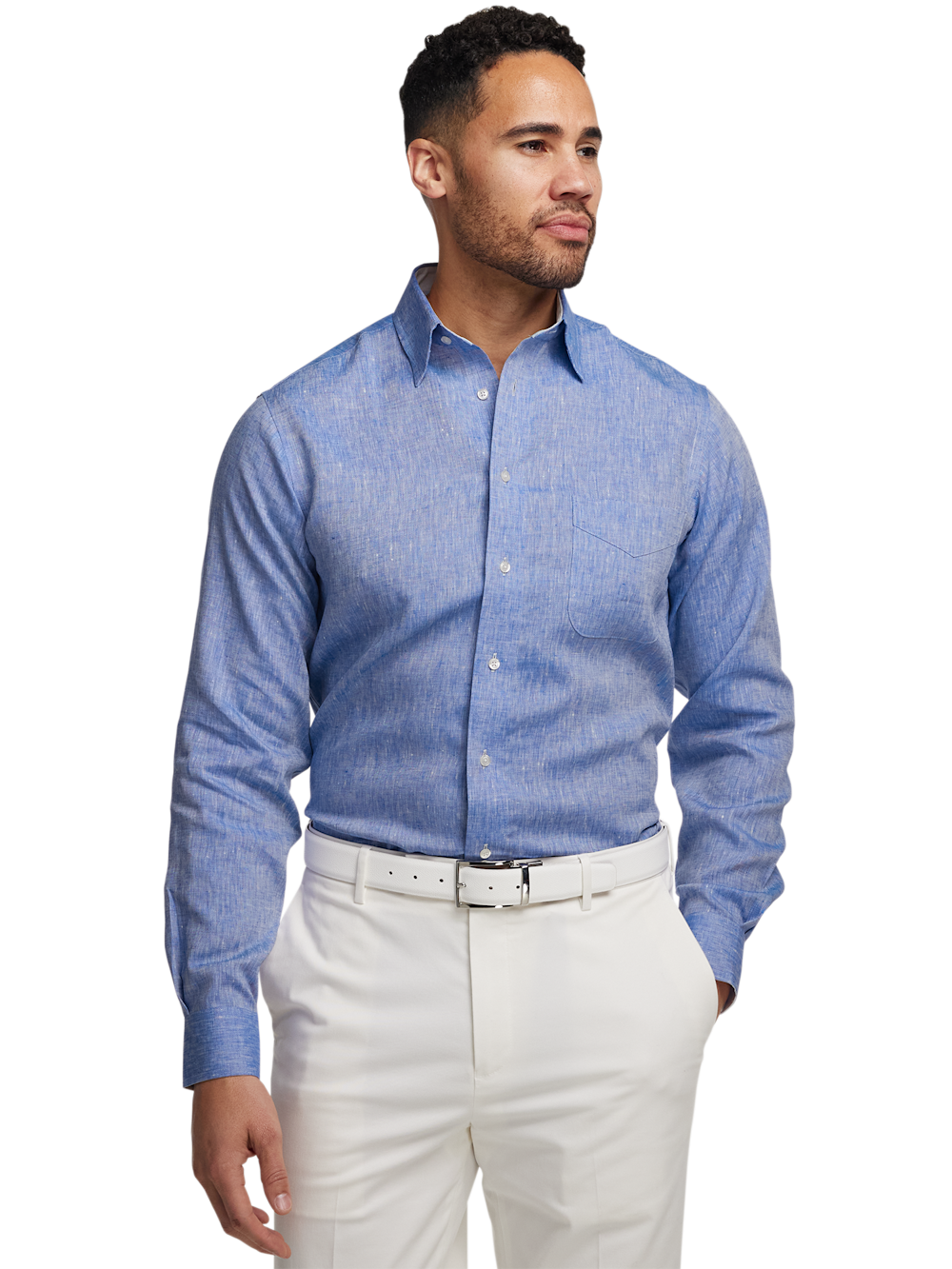 Alternate Image of Non-iron Linen Solid Dress Shirt With Contrast Trim-1