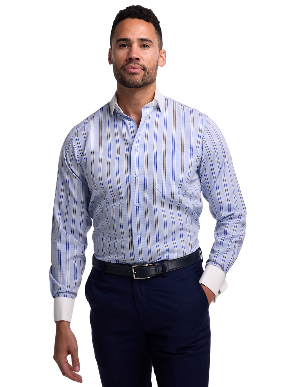 Alternate Image of Non-iron Cotton Stripe Dress Shirt-1