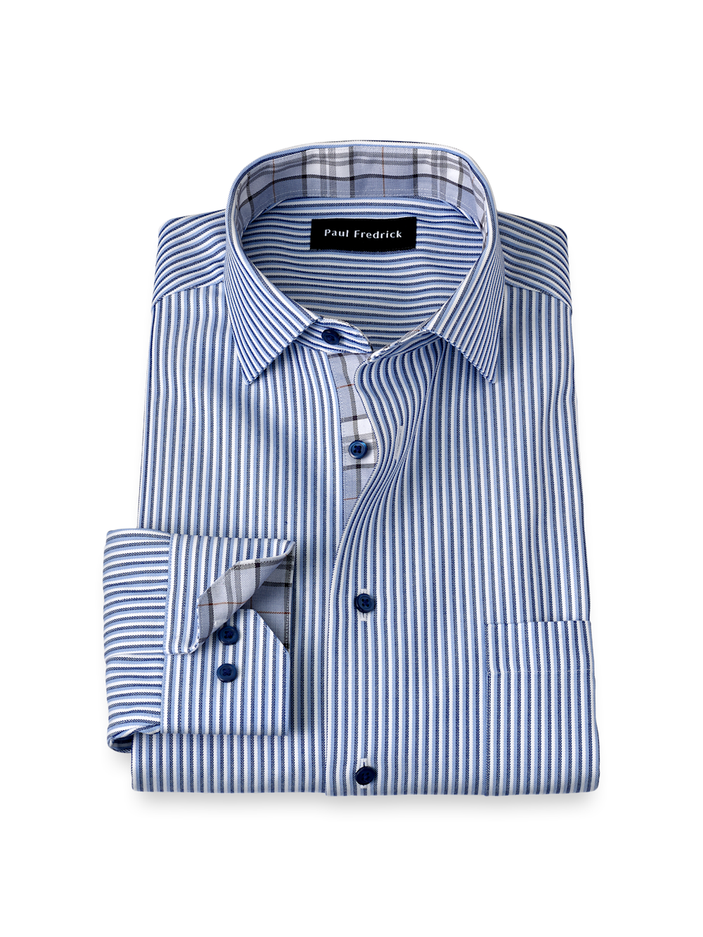 Non-Iron Cotton Stripe Dress Shirt With Contrast Trim