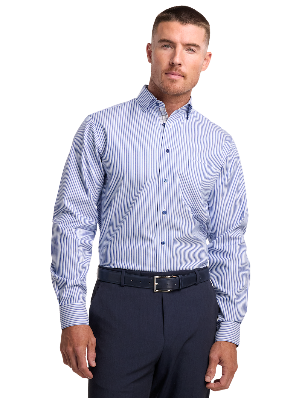 Alternate Image of Non-iron Cotton Stripe Dress Shirt With Contrast Trim-1